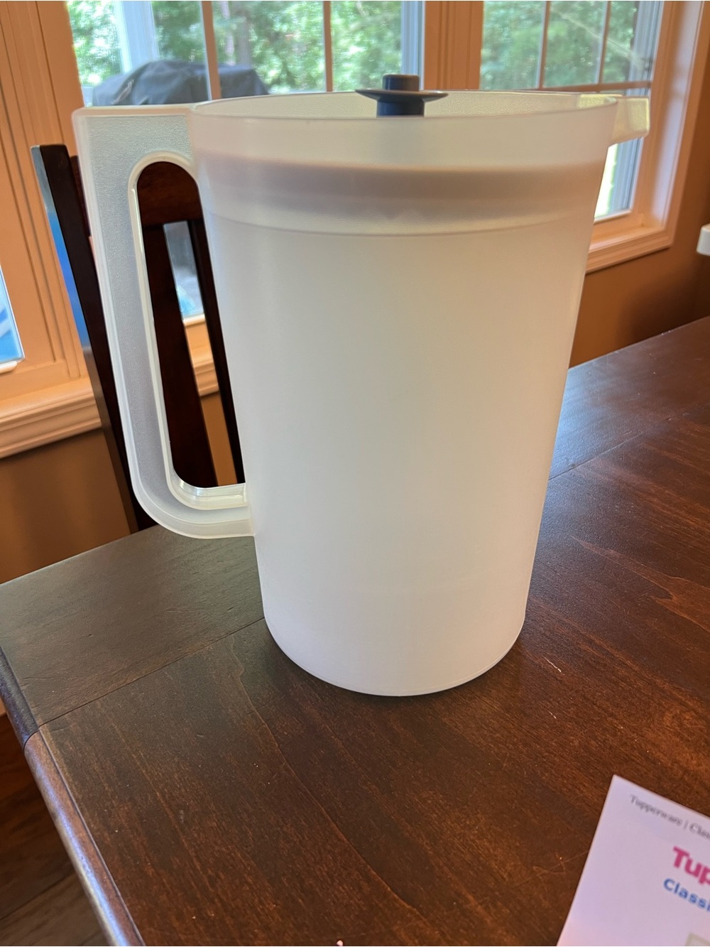 Vintage! Tupperware White Frosted Plastic Pitcher with Blue Lid Knob